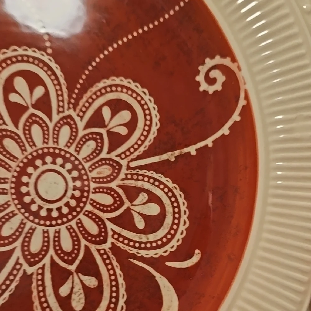 Pair of Pier 1 Maribeth Floral Red and Cream Dinner Plates